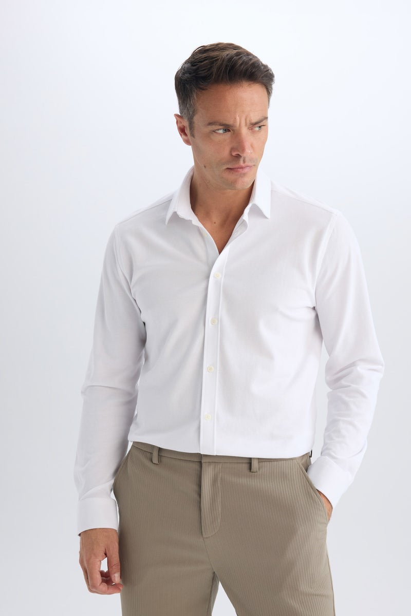 DeFacto White Man Regular Fit Polo Collar Long Sleeve Shirt Casual - Image 3
